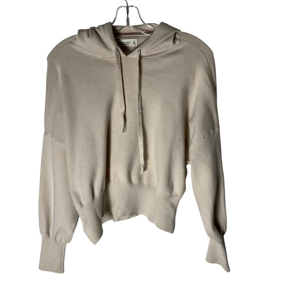 Abercrombie‎ & Fitch Soft A&F Crop Knit Hoodie Sweatshirt Oatmeal XS